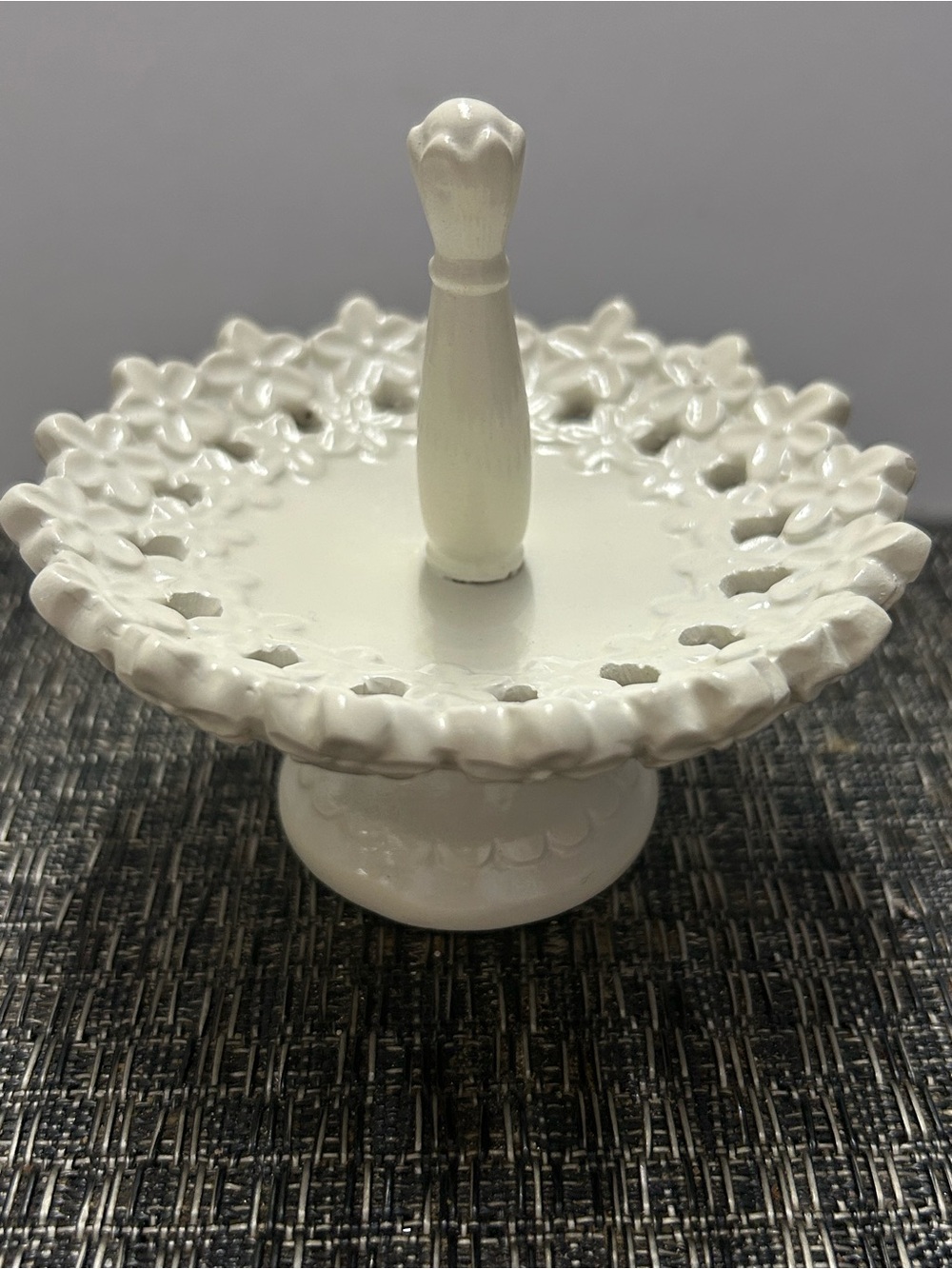 Floral Ring Holder Jewelry Trinket Dish White Lace
